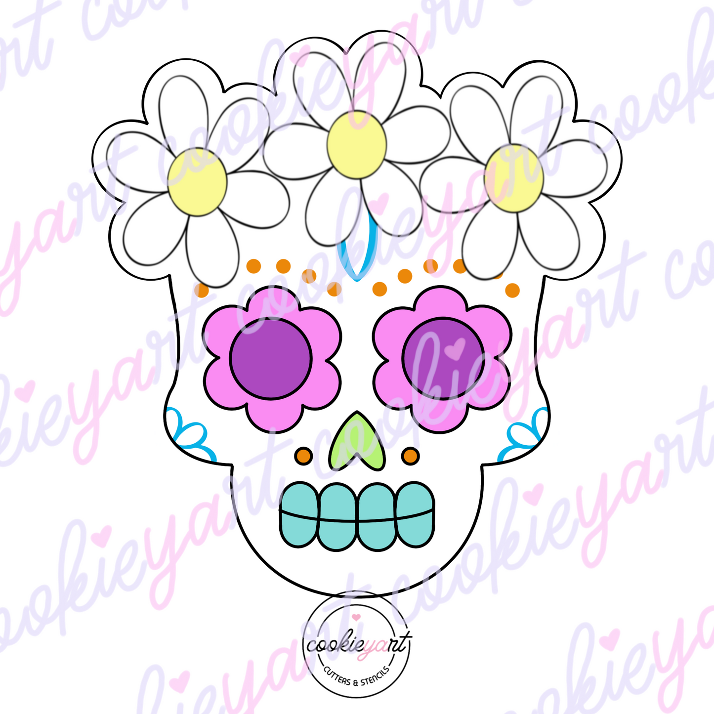 Skull with Daisies Cookie Cutter